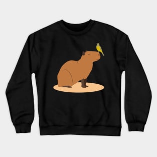 Happy Capybara with a bird Design Crewneck Sweatshirt